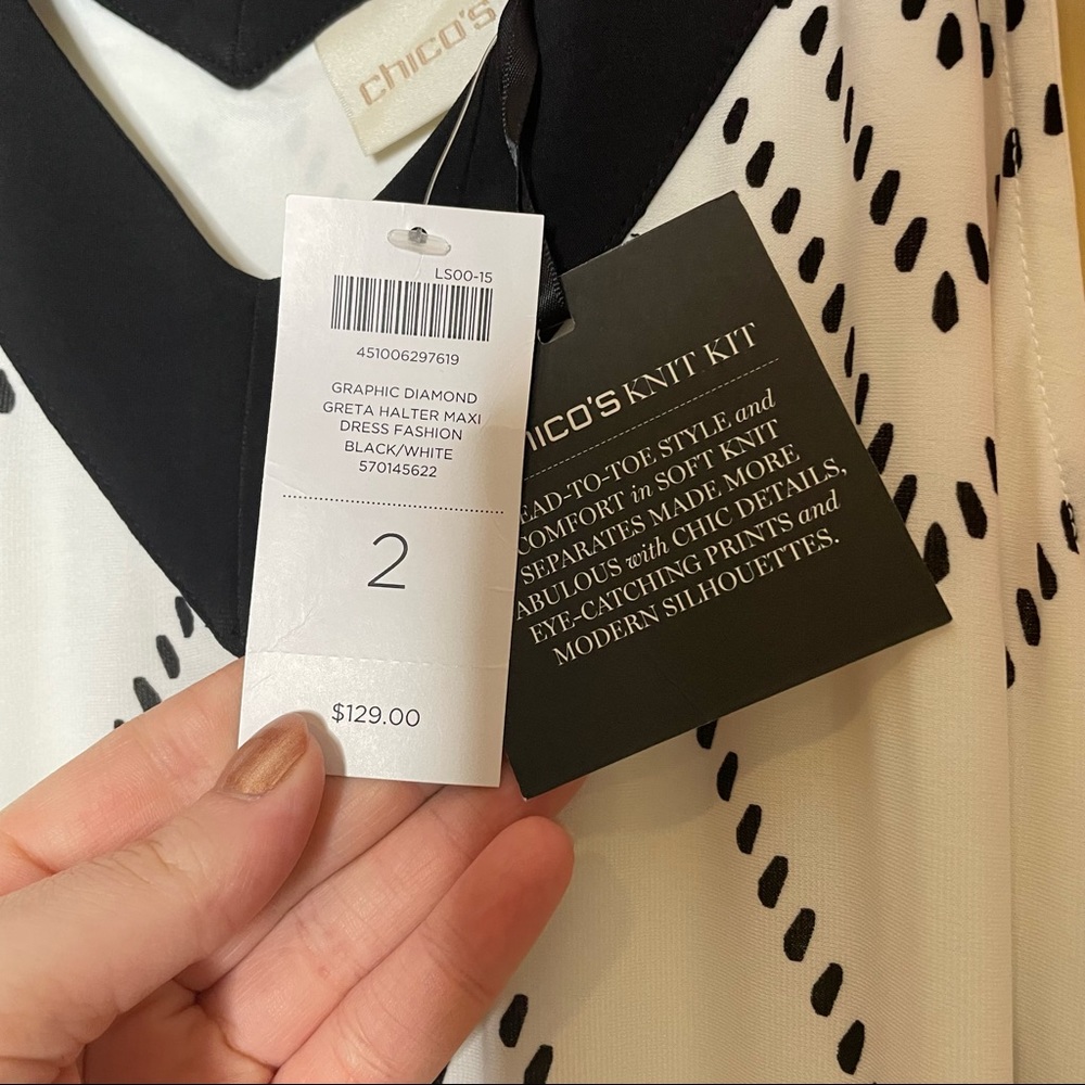 Chico’s Graphic Diamond Greta Maxi Dress Black & White Size L/12 - Picture 6 of 16